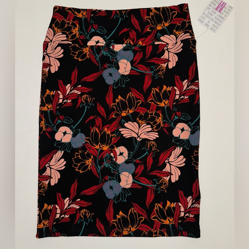 NEW LuLaRoe Cassie pencil skirt M stretch floral blue pink black medium 503-14